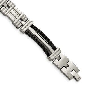Kazi Luxury Titanium Polished Black IP-plated 8.5in Bracelet